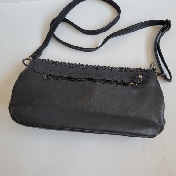 David Jones Purse Women's Paris Black Studded Faux Leather Shoulder Bag Purse - Picture 2 of 10